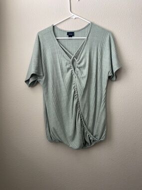 Daytrip Sage Green Ruched Keyhole Short Sleeve Top